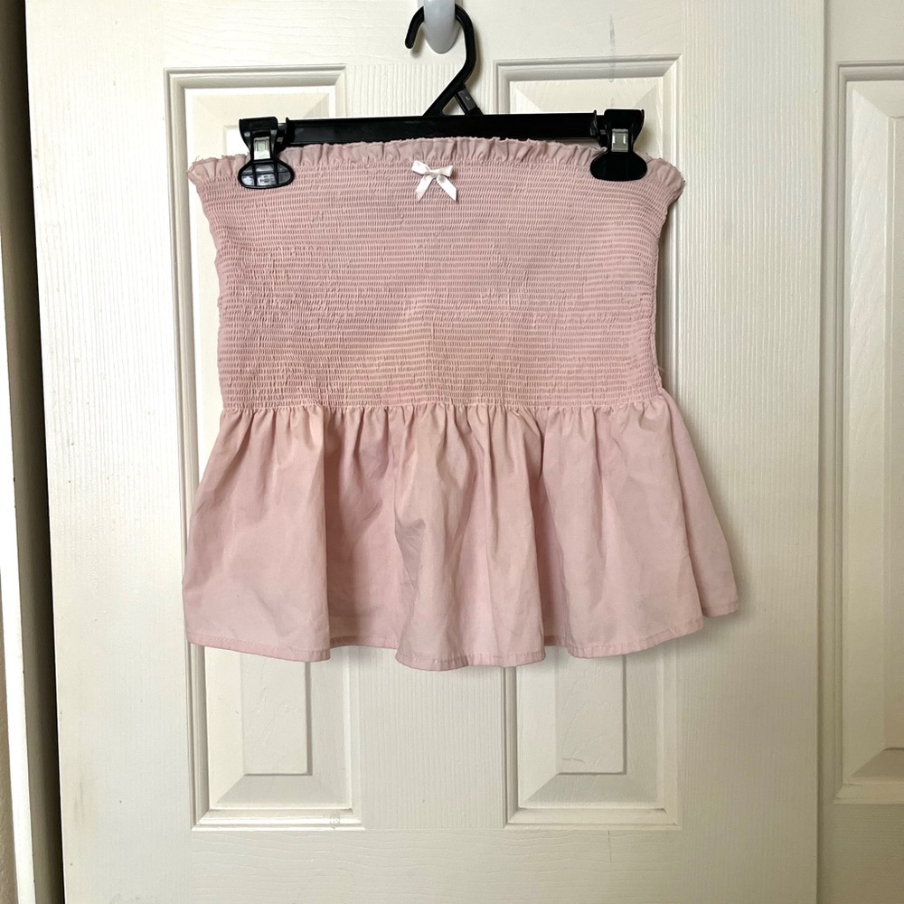 Ardene Light Pink peplum top with Bow Detail